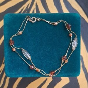 Vintage Gold and Brown Beaded Bracelet Anklet